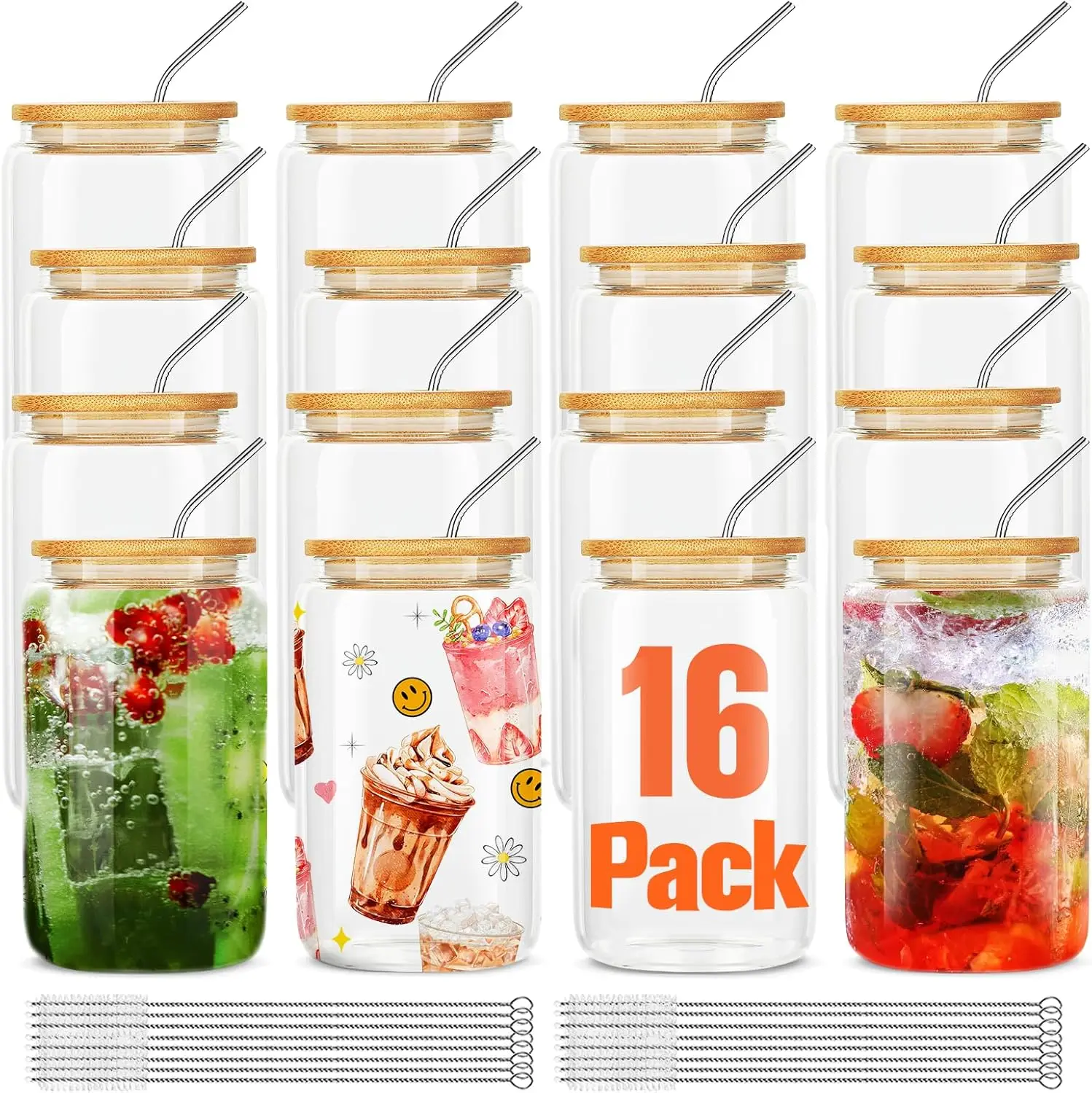 16Pcs Glass Cups With Bamboo Lids and Straws,16Oz Ice Coffee Cup,Drinking Glasses Cups Set,Water Bottles Glasses for Juici
16Pcs Glass Cups With Bamboo Lids and Straws,16Oz Ice Coffee Cup,Drinking Glasses Cups Set,Water Bottles Glasses for Juici