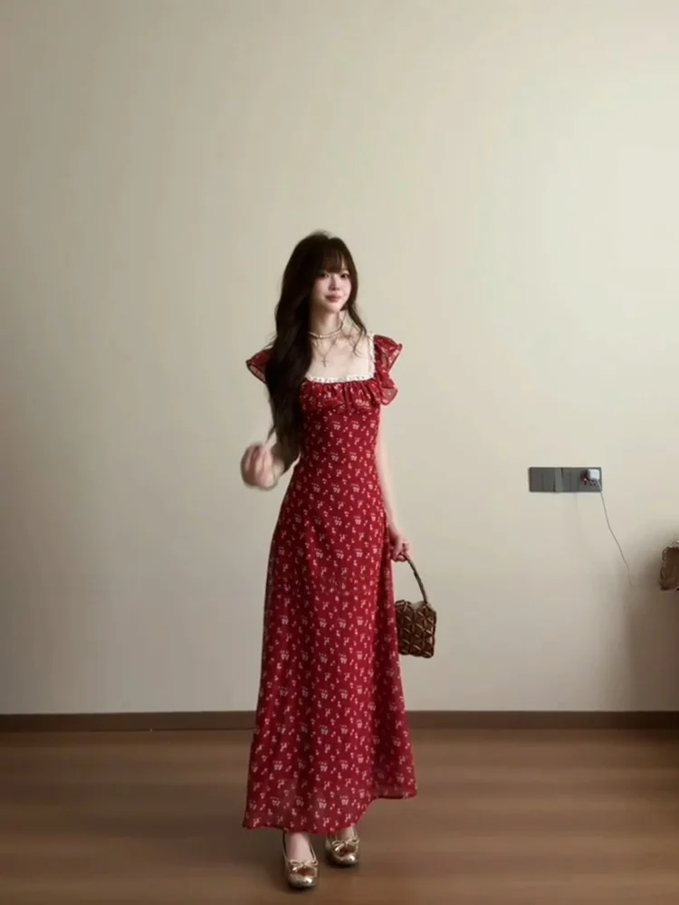 Romantic Red Floral Skirt Dress Women Summer Lace Square Collar Waist Cinched Chiffon Dress plus Size Fashion Elegant
Romantic Red Floral Skirt Dress Women Summer Lace Square Collar Waist Cinched Chiffon Dress plus Size Fashion Elegant