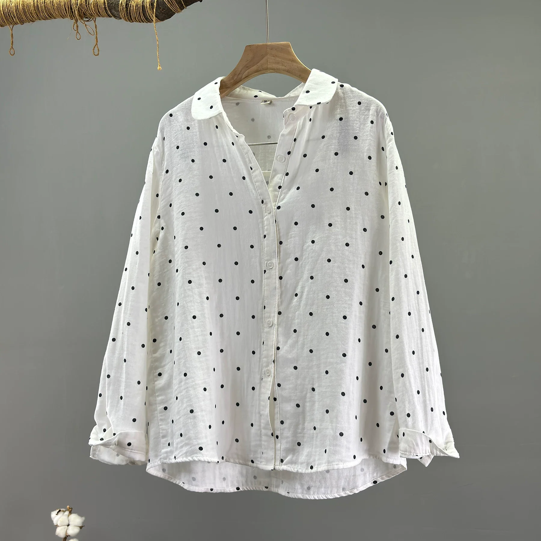 2026 Mori girl style vintage cotton yarn white polka dot print shirts and blouses for women spring classic dots long sleeve tops
2026 Mori girl style vintage cotton yarn white polka dot print shirts and blouses for women spring classic dots long sleeve tops