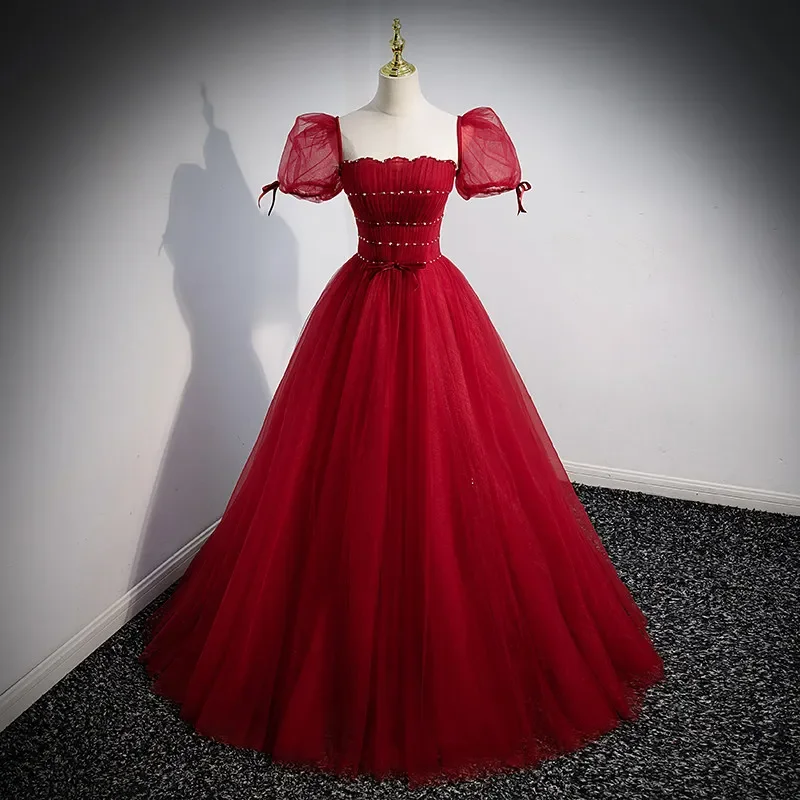 Customized Evening Dress Wine Red Tulle Beads Short Sleeves Lace Up Floor-Length A-Line Plus size Woman Party Formal Gown B1887
Customized Evening Dress Wine Red Tulle Beads Short Sleeves Lace Up Floor-Length A-Line Plus size Woman Party Formal Gown B1887