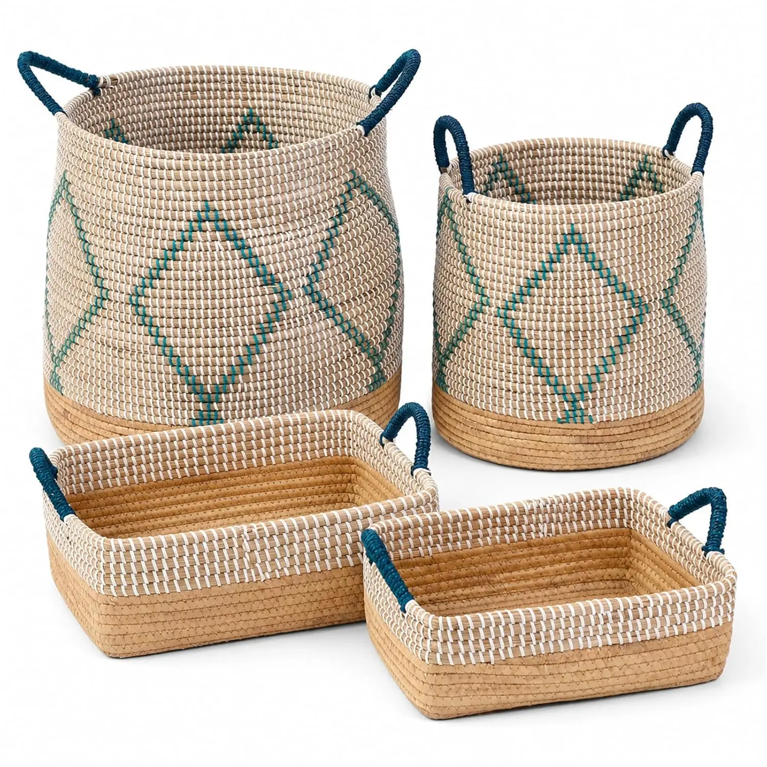 Decorative Woven Storage Basket Set of 4,Handwoven Sea Grass Baskets Set with Handles, 2 Large Round Baskets and 2, Customized
Decorative Woven Storage Basket Set of 4,Handwoven Sea Grass Baskets Set with Handles, 2 Large Round Baskets and 2, Customized