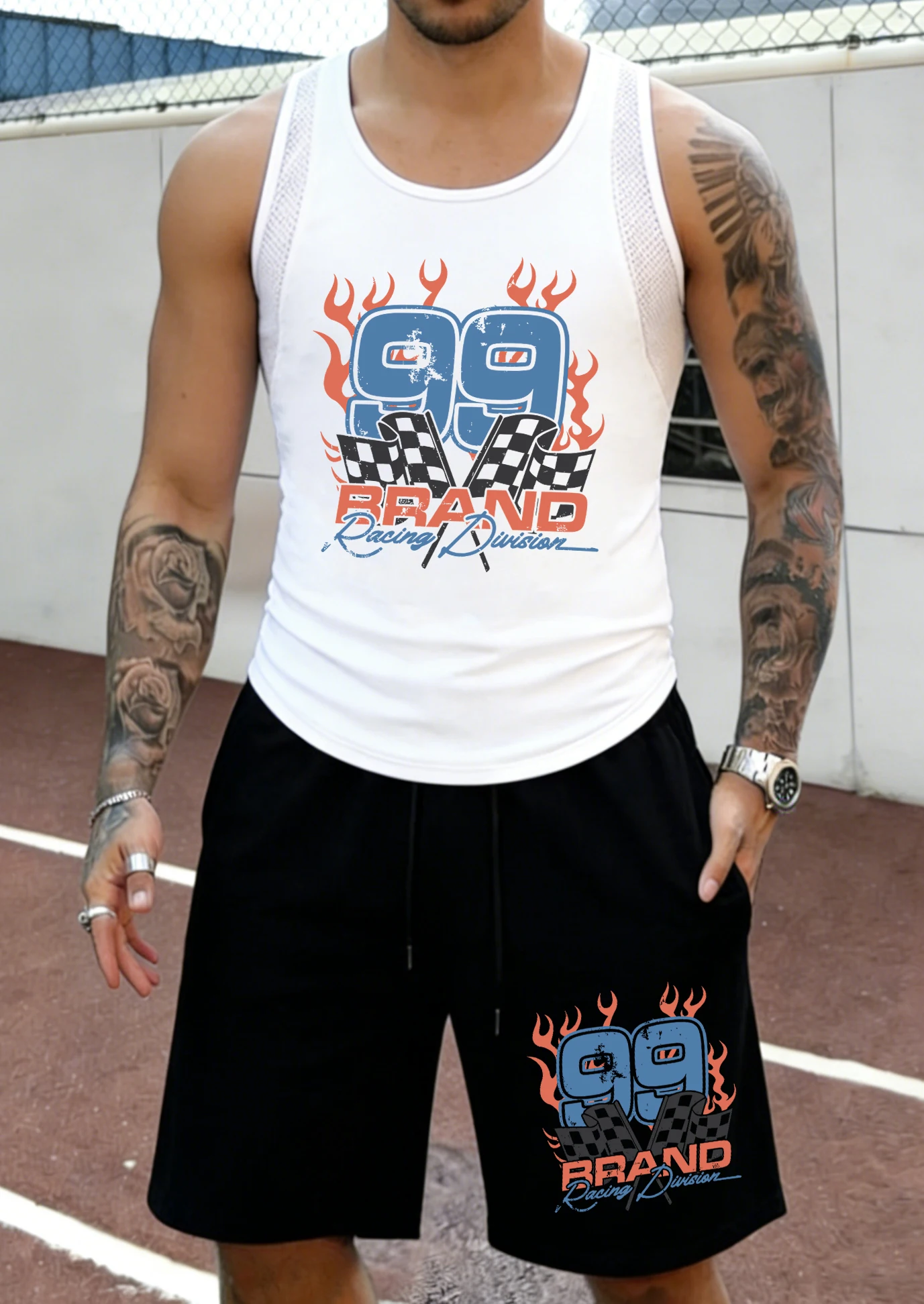 99 Brand Racing Creative Print Men Mesh Summer Vest&Shorts Sport Hiking Bottom Classic Beach Pants Suit Breathable Soft Clothes
99 Brand Racing Creative Print Men Mesh Summer Vest&Shorts Sport Hiking Bottom Classic Beach Pants Suit Breathable Soft Clothes