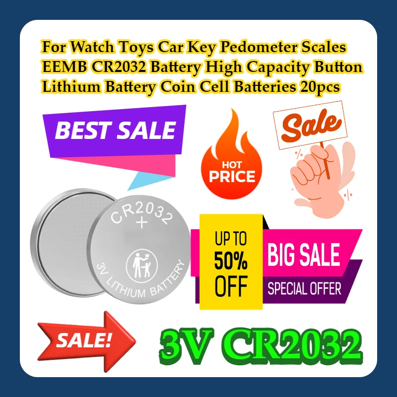 For Watch Toys Car Key Pedometer Scales EEMB CR2032 Battery High Capacity 3V Button Lithium Battery Coin Cell Batteries 20pcs
For Watch Toys Car Key Pedometer Scales EEMB CR2032 Battery High Capacity 3V Button Lithium Battery Coin Cell Batteries 20pcs