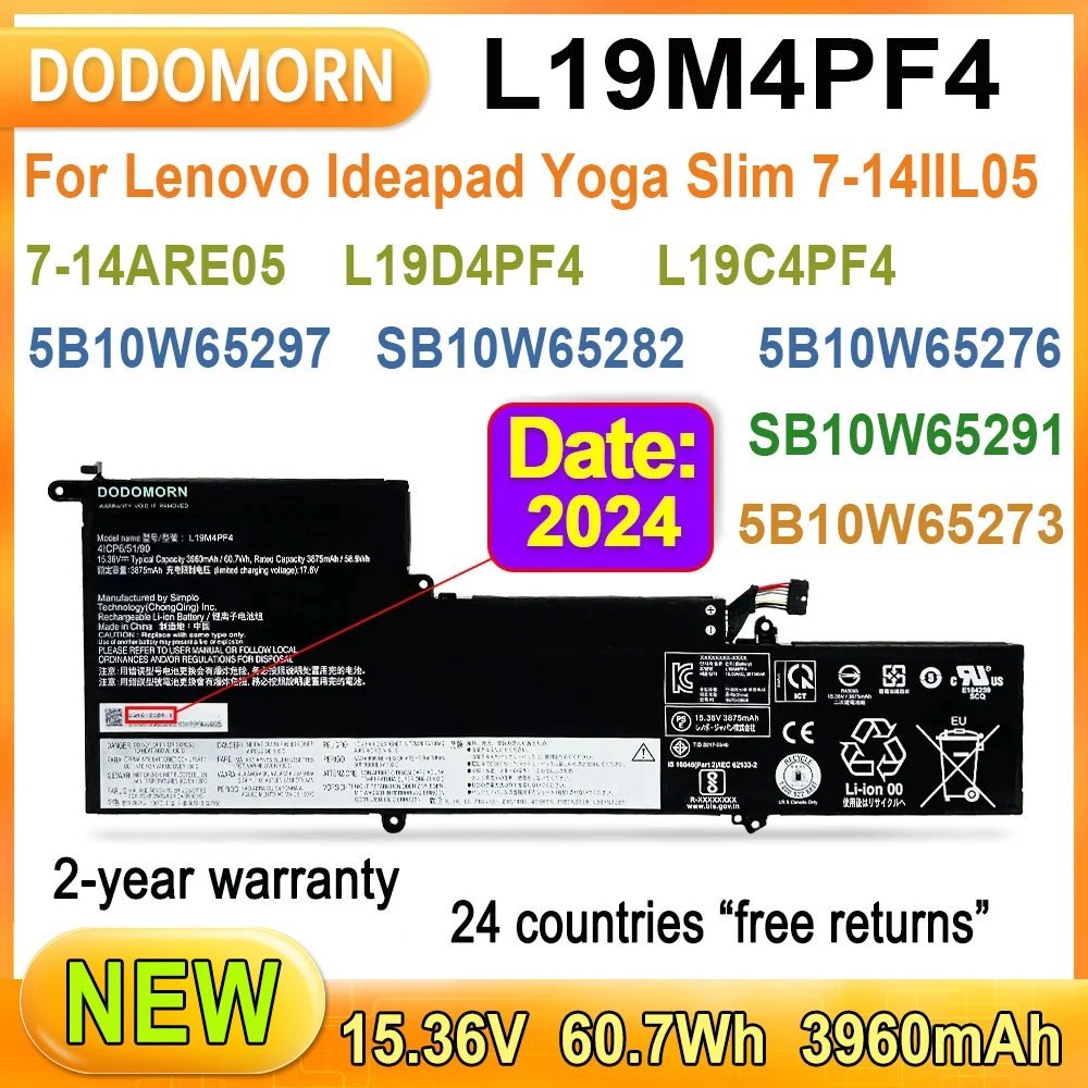 New L19M4PF4 Laptop Battery For Lenovo Ideapad Yoga Slim 7-14IIL05 7-14ARE05 L19D4PF4 L19C4PF4 5B10W65297 5B10W65276 SB10W65282
New L19M4PF4 Laptop Battery For Lenovo Ideapad Yoga Slim 7-14IIL05 7-14ARE05 L19D4PF4 L19C4PF4 5B10W65297 5B10W65276 SB10W65282