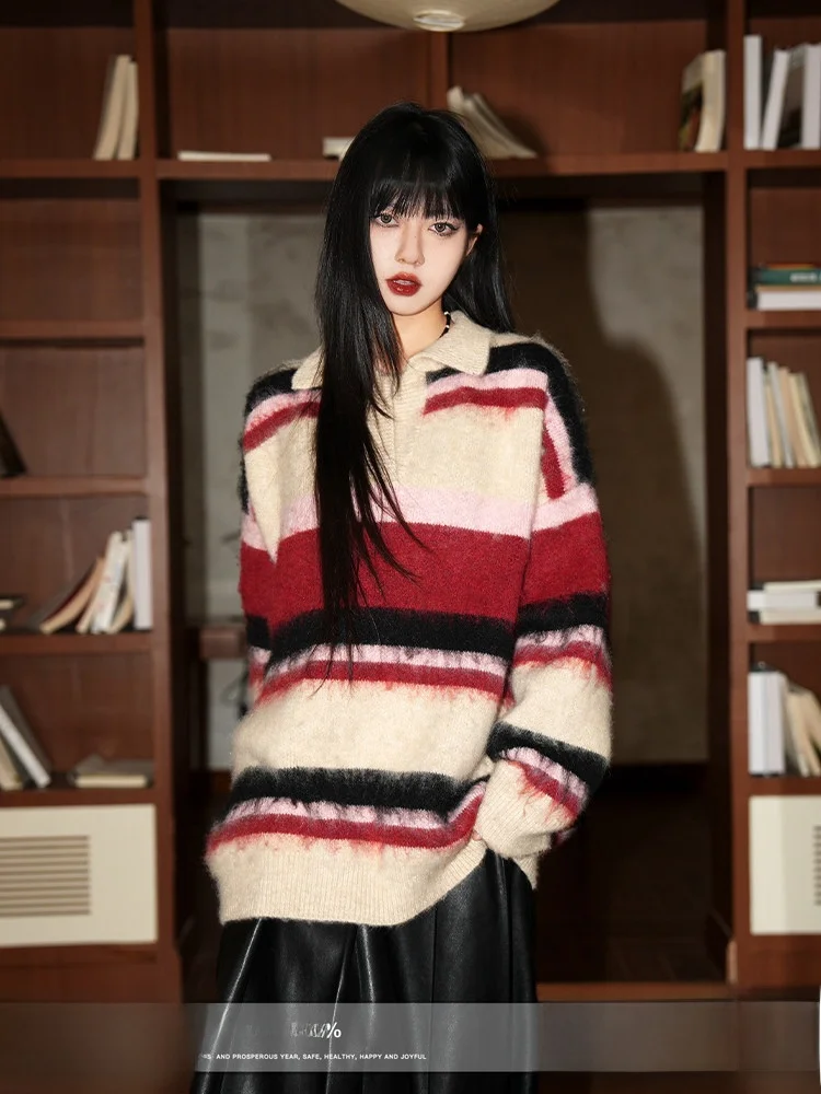 Casual Stripe Ne Knitwear Women's Loose Fit Comfortable Slimming Overhead Sweater Red Cheered Lazy Sle Autumn Winter
Casual Stripe Ne Knitwear Women's Loose Fit Comfortable Slimming Overhead Sweater Red Cheered Lazy Sle Autumn Winter