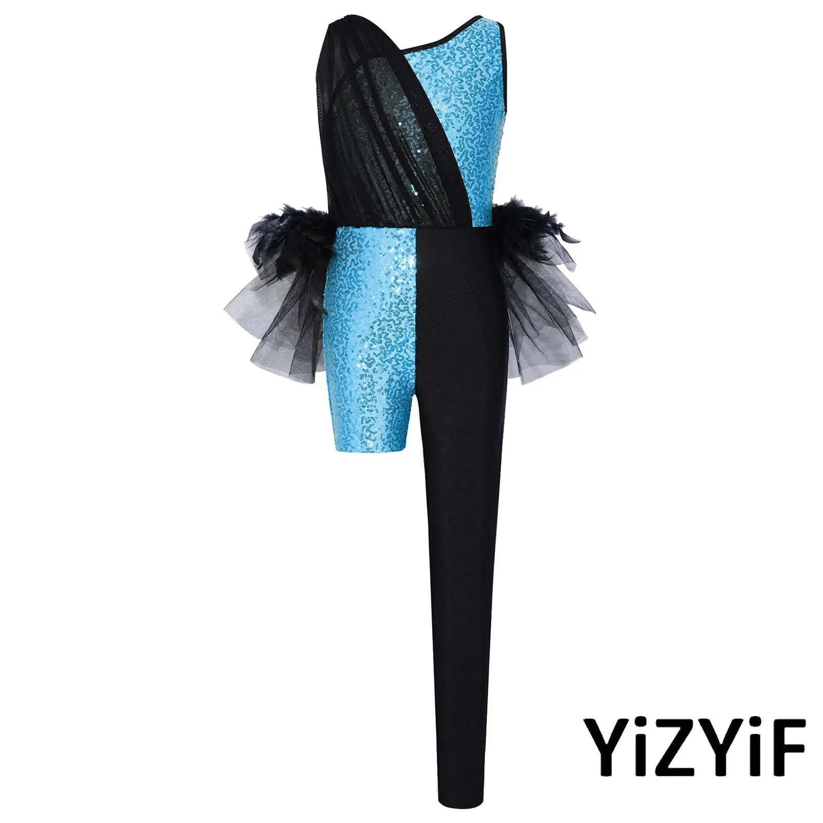 Kids Girls Sparkly Sequins Jazz Dance Jumpsuit Color Block Asymmetrical Leotard Feather Tulle Skirted Bodysuit Lyrical Dancewear
Kids Girls Sparkly Sequins Jazz Dance Jumpsuit Color Block Asymmetrical Leotard Feather Tulle Skirted Bodysuit Lyrical Dancewear