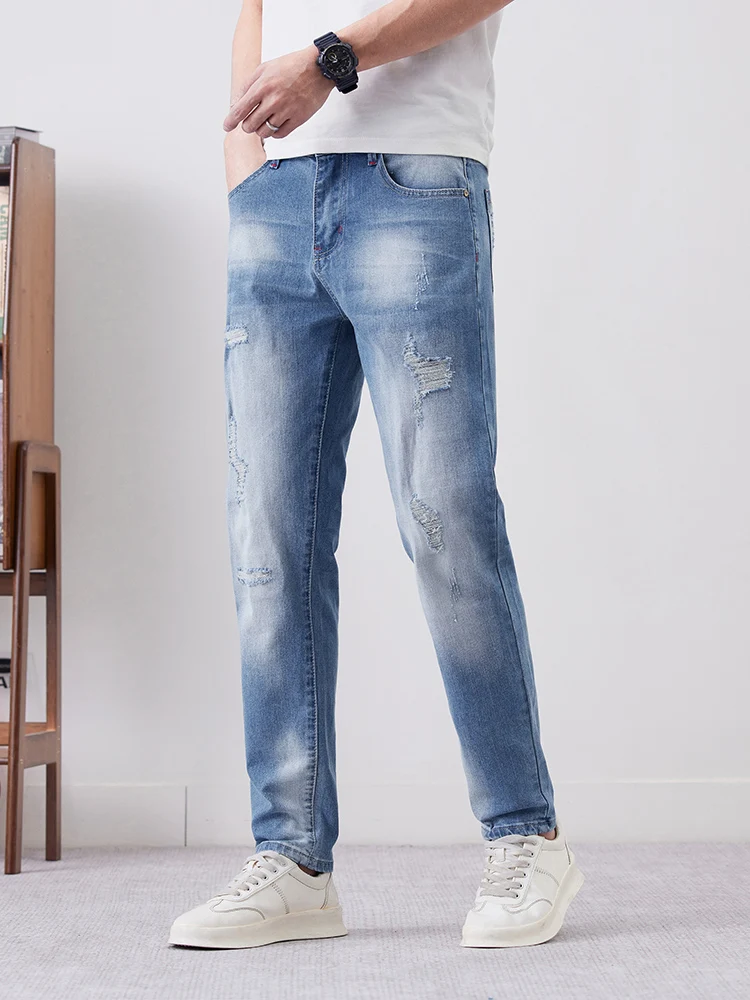 Men's Slim Ripped Jeans Spring Autumn New Fashion Stretch Hip-hop Personality Youth Trousers Korean Streetwear Male Denim Pants
Men's Slim Ripped Jeans Spring Autumn New Fashion Stretch Hip-hop Personality Youth Trousers Korean Streetwear Male Denim Pants