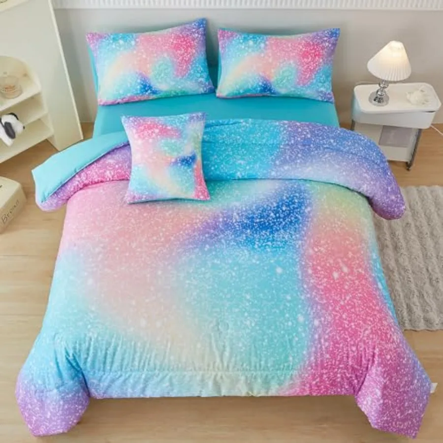 Pink Green Girls Comforter Set, 6 Pieces Colorful Rainbow Bedding Sets, Tie Dye Ombre Glitter Bed in A Bag Comforter Set with S
Pink Green Girls Comforter Set, 6 Pieces Colorful Rainbow Bedding Sets, Tie Dye Ombre Glitter Bed in A Bag Comforter Set with S