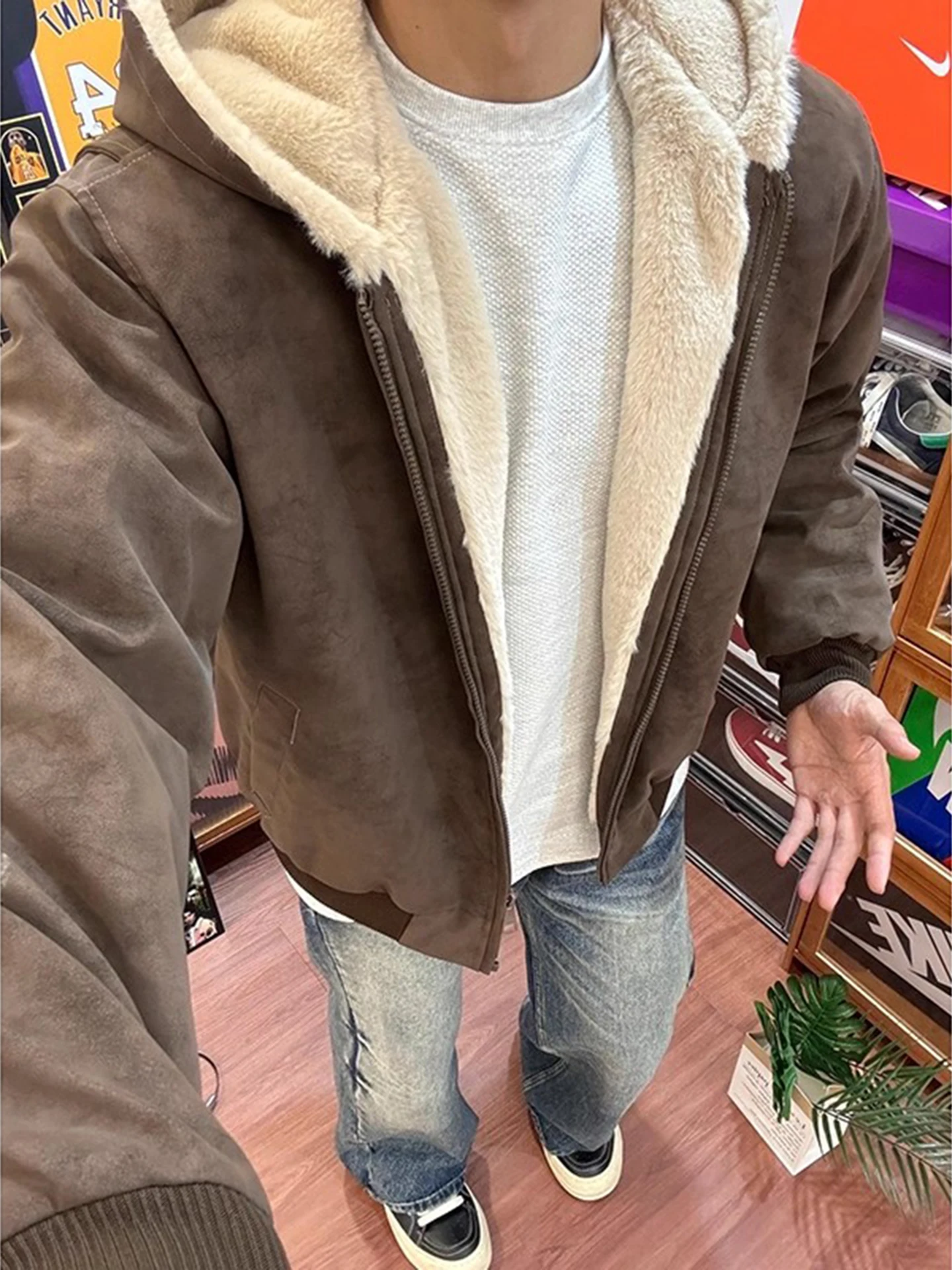 American High Street Brown PU Leather Jaet Men's Winter Fce Lined Thiened Cotton Coat Youthful ular Casual Wear
American High Street Brown PU Leather Jaet Men's Winter Fce Lined Thiened Cotton Coat Youthful ular Casual Wear