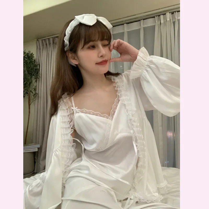 New Summer Ice Silk Pajama Suit Women Lace Suspender With Chest Pad Four Piece Pyjamas Set Print Robe Loungewear
New Summer Ice Silk Pajama Suit Women Lace Suspender With Chest Pad Four Piece Pyjamas Set Print Robe Loungewear