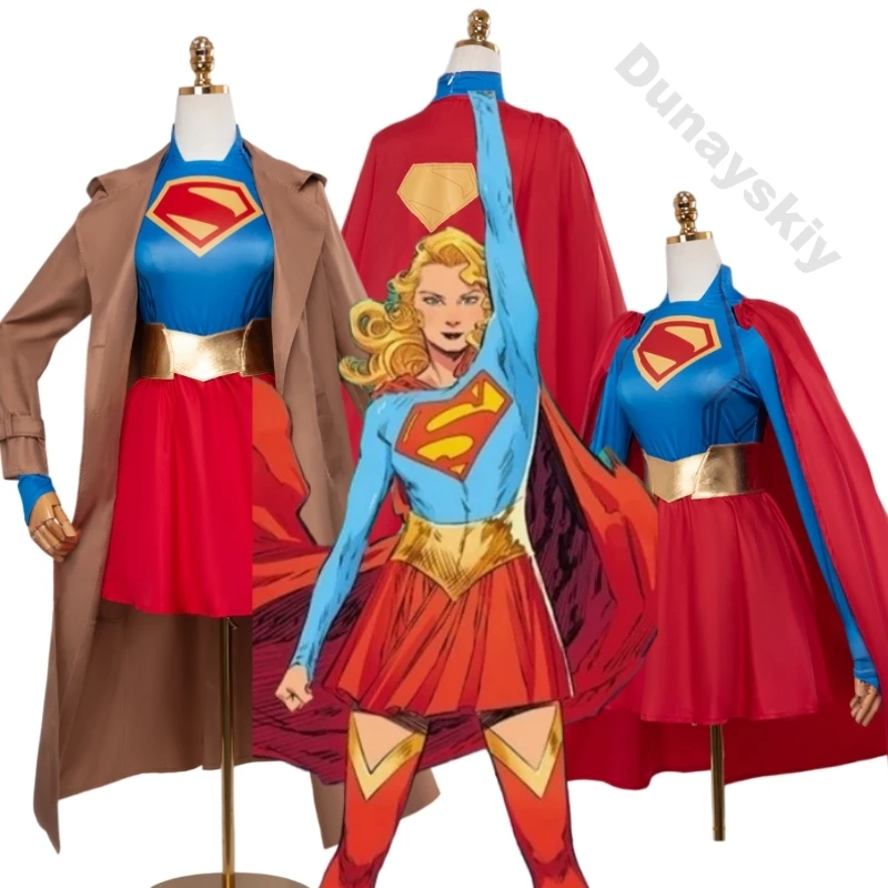 Kara Zor-El Cosplay Superwoman Red Blue Dress With Shiny Waist Belt Trench Coat And Trench Coat Family Female Costume Halloween
Kara Zor-El Cosplay Superwoman Red Blue Dress With Shiny Waist Belt Trench Coat And Trench Coat Family Female Costume Halloween