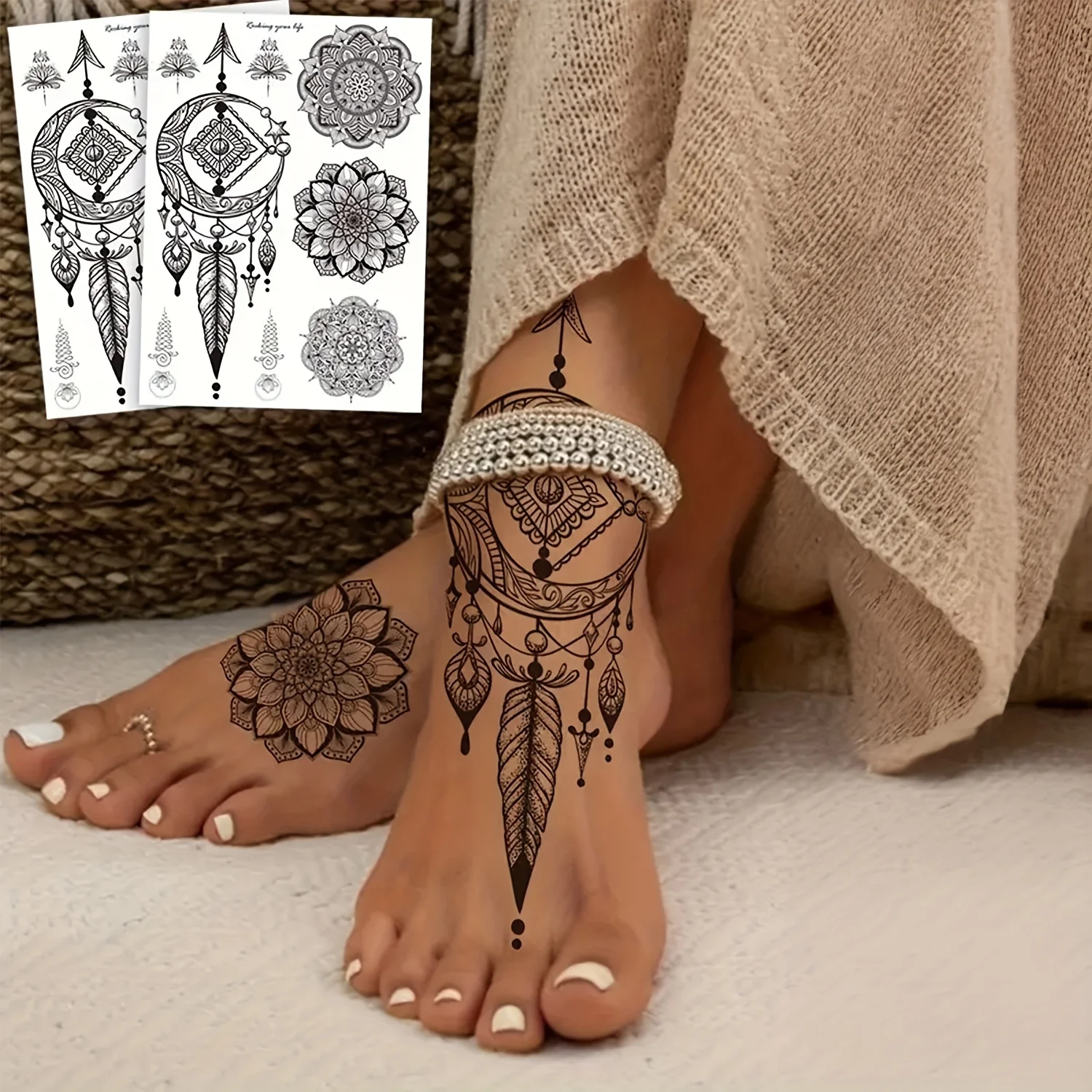 2pcs Black Mandala Tattoo Stickers for Girls, Black Lace Lotus Tattoo Mandala Flower Fake Jewelry Pendant Pattern 
2pcs Black Mandala Tattoo Stickers for Girls, Black Lace Lotus Tattoo Mandala Flower Fake Jewelry Pendant Pattern