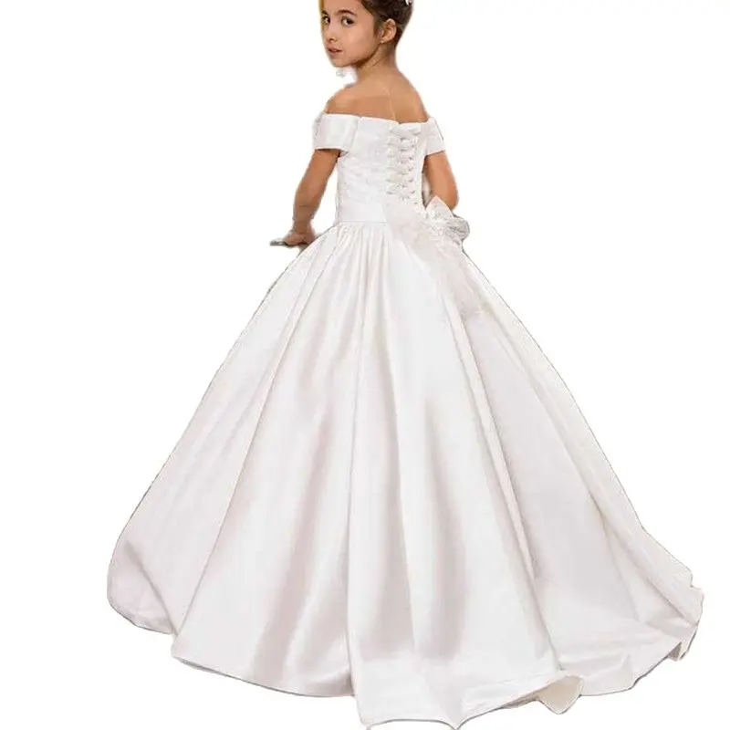 Elegant Off Shoulder Flower Girl Dress for Wedding Floor Length Party Satin Bow Lace Princess Prom Gowns Celebrity Dresses
Elegant Off Shoulder Flower Girl Dress for Wedding Floor Length Party Satin Bow Lace Princess Prom Gowns Celebrity Dresses