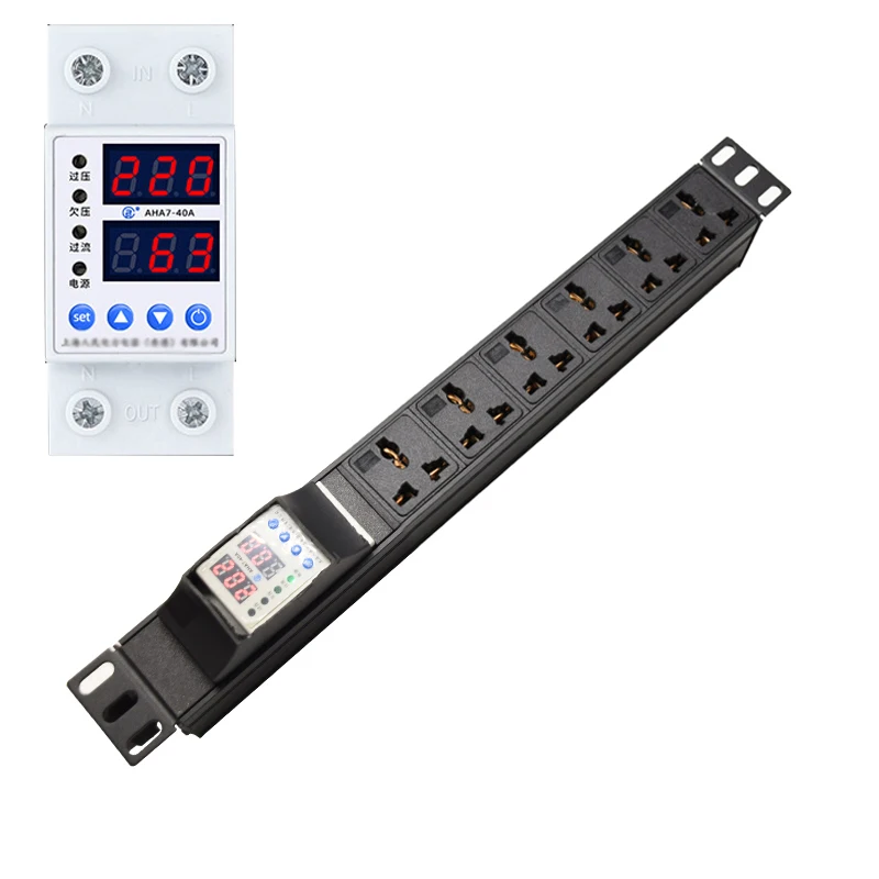 Cabinet Rack PDU Power Strip with Adjustable Overvoltage and undervoltage protector 6 Ways Universal Outlets 2meter Cord
Cabinet Rack PDU Power Strip with Adjustable Overvoltage and undervoltage protector 6 Ways Universal Outlets 2meter Cord