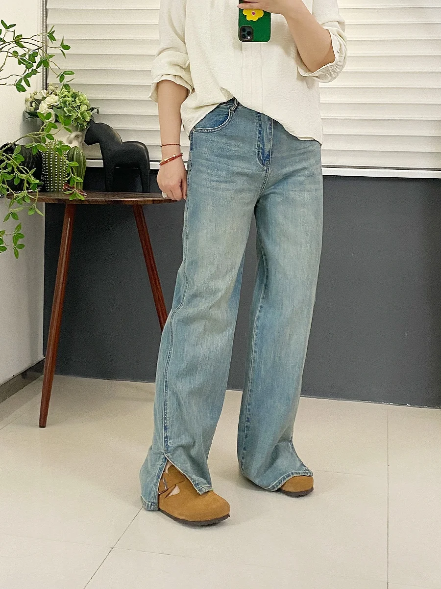 Джинсы с высокой талией и широкими штанинами, с разрезами, эластичные, прямого кроя, больших размеров, женские, весна-лето, синие
Джинсы с высокой талией и широкими штанинами, с разрезами, эластичные, прямого кроя, больших размеров, женские, весна-лето, синие