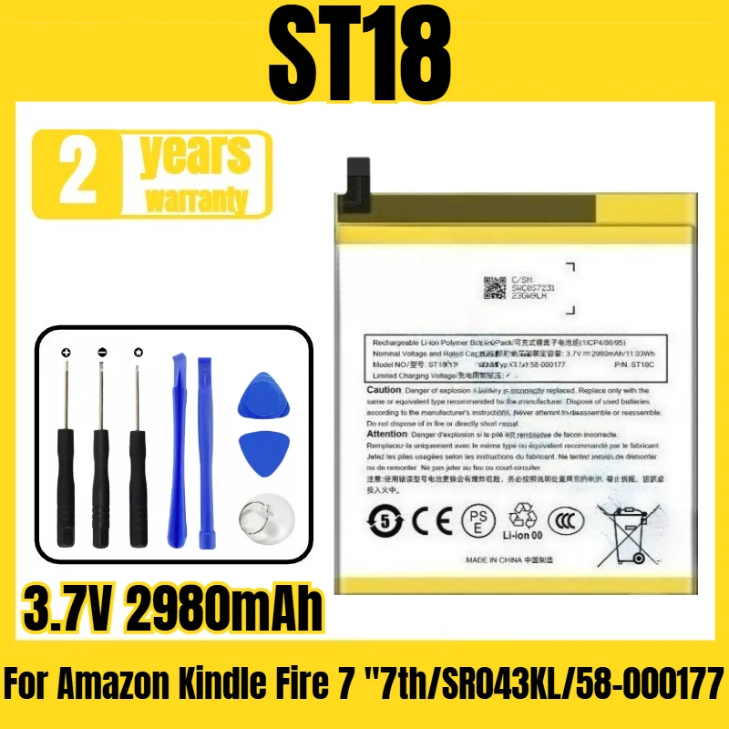 Applicable to Amazon Kindle Fire 7 "7th/SR043KL/58-000177 battery ST18 mobile phone battery,free tool 3.7V 2980mAh
Applicable to Amazon Kindle Fire 7 "7th/SR043KL/58-000177 battery ST18 mobile phone battery,free tool 3.7V 2980mAh