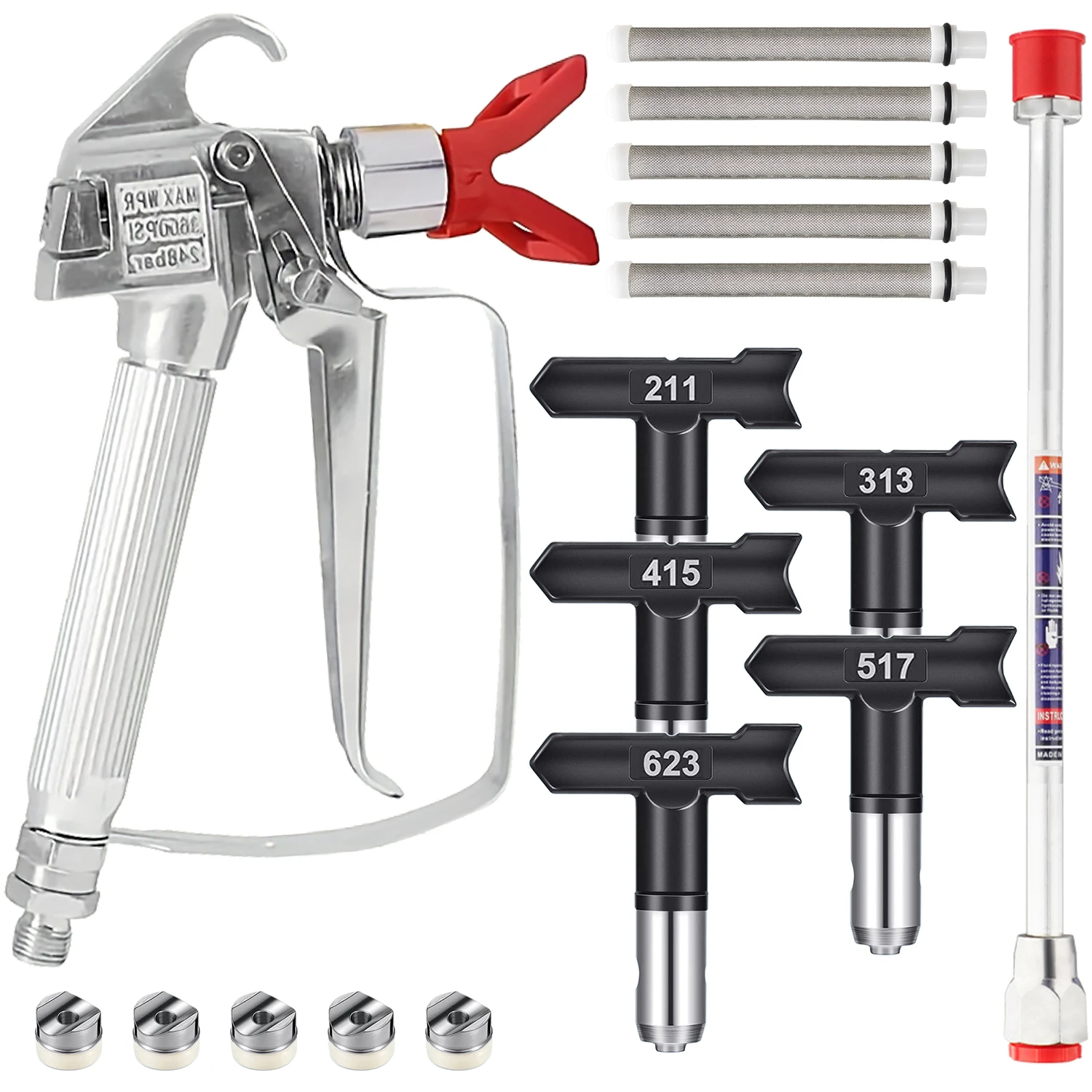 3600PSI High Pressure Airless Paint Spray Gun Kit with Nozzles, Extension Pole, Filters for Home Wall Painting
3600PSI High Pressure Airless Paint Spray Gun Kit with Nozzles, Extension Pole, Filters for Home Wall Painting