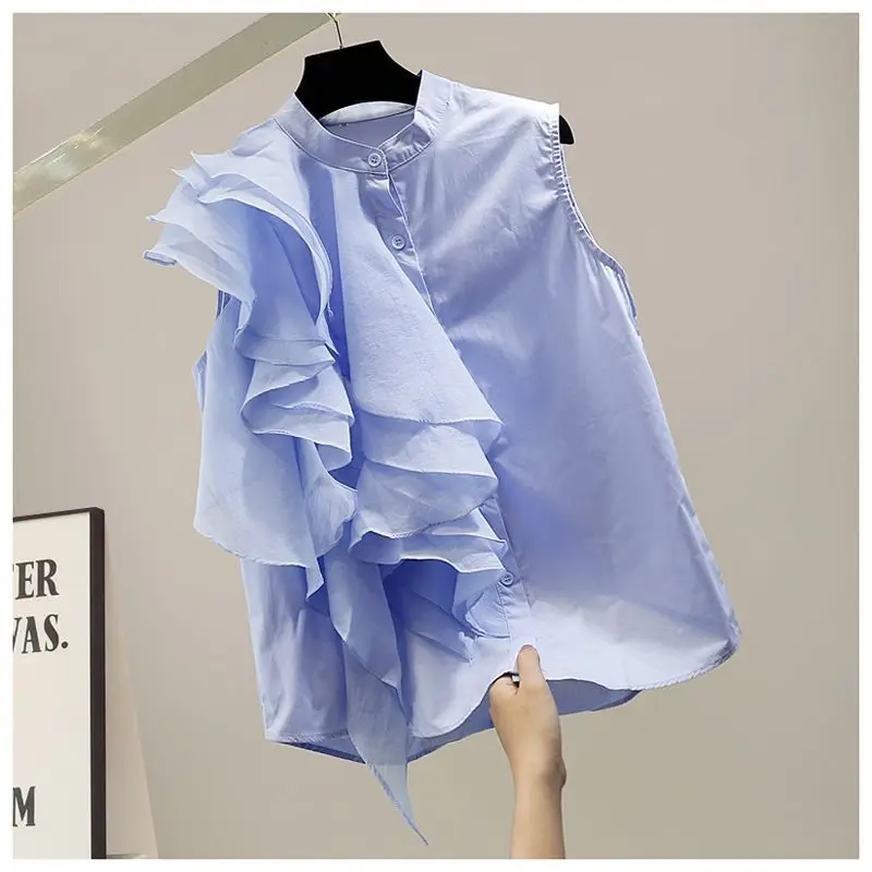 Three-dimensional Laminated Ruffle Leaf Edge Side Splicing Sleeveless Shirt High-end Foreign Style Design Sense Casual Shirt
Three-dimensional Laminated Ruffle Leaf Edge Side Splicing Sleeveless Shirt High-end Foreign Style Design Sense Casual Shirt
