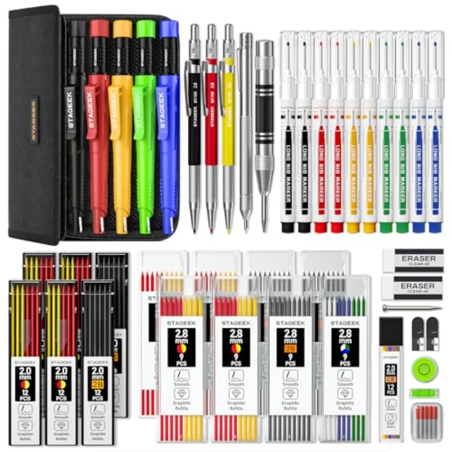 Pack Carpenter Pencils Set With 164 Refills, Construction Pencil With Sharpener, Deep Hole Long-Nib Marker Pens, Automatic Cent
Pack Carpenter Pencils Set With 164 Refills, Construction Pencil With Sharpener, Deep Hole Long-Nib Marker Pens, Automatic Cent