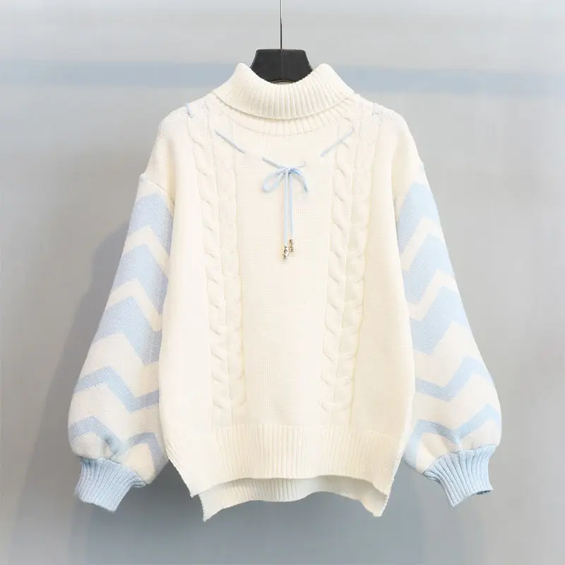 High Neck and Round Neck Two Types of Thick Warm Sweaters for Women's Autumn Winter Base Shirt Loose Lantern Sleeves Knitted Top
High Neck and Round Neck Two Types of Thick Warm Sweaters for Women's Autumn Winter Base Shirt Loose Lantern Sleeves Knitted Top