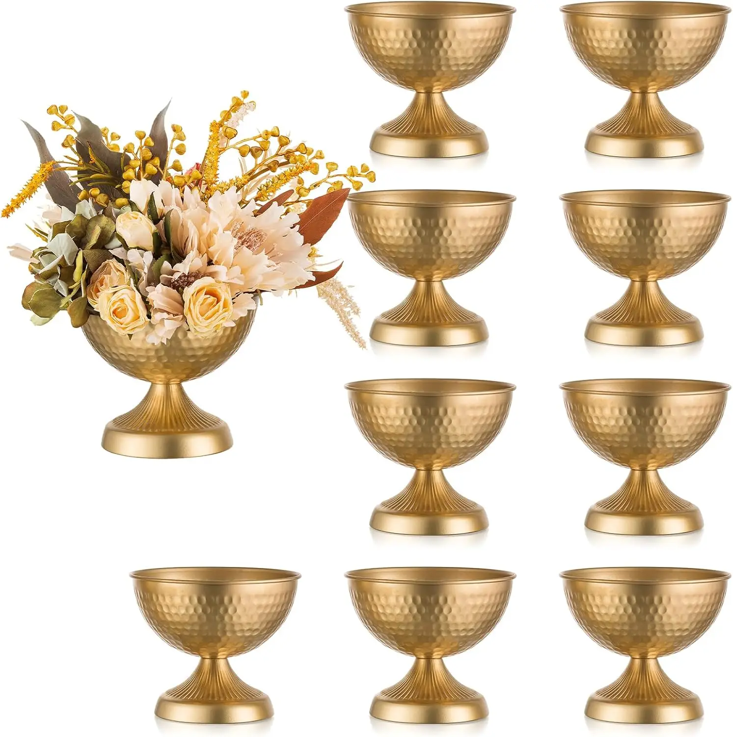 Urn Vases for Wedding Centerpiece - 5.9in High Gold Metal Vase Set of 10 Small Vintage Flower Arrangement Pots for Table
Urn Vases for Wedding Centerpiece - 5.9in High Gold Metal Vase Set of 10 Small Vintage Flower Arrangement Pots for Table
