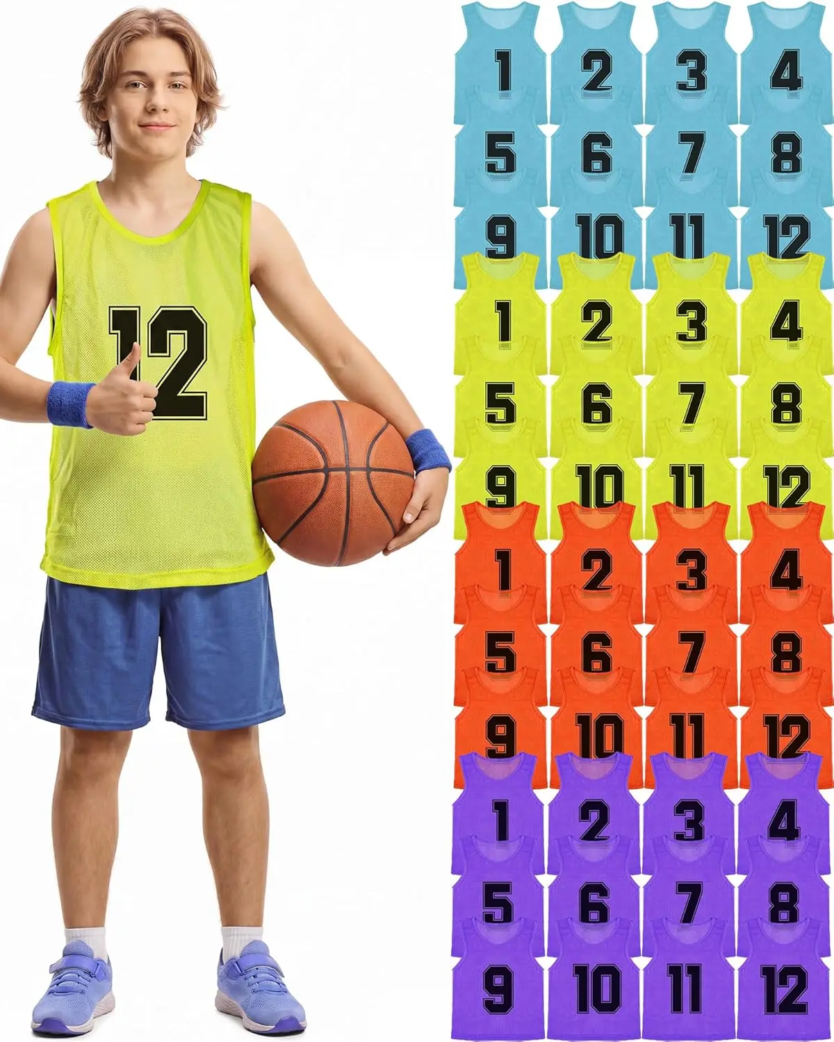 48 Pcs Mesh Pinnies for Sports Practice, Numbered Scrimmage Vests for Youth Basketball Soccer
48 Pcs Mesh Pinnies for Sports Practice, Numbered Scrimmage Vests for Youth Basketball Soccer