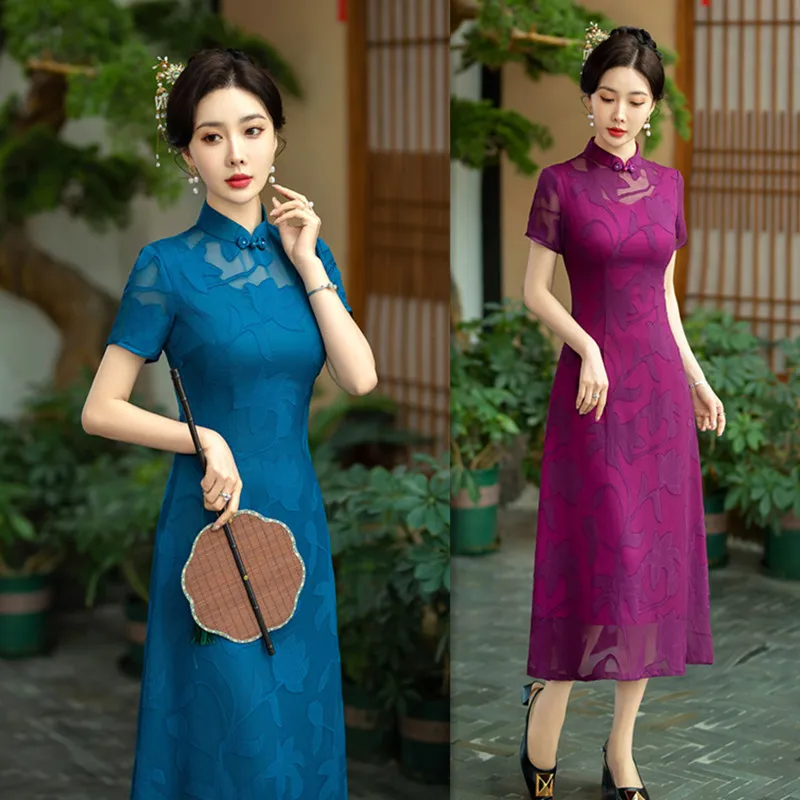 Long Cut Flower Short Sleeve Robe Qi Pao Large Swing Skirt Fashion Improvement Chinese Cheongsam Dress Women
Long Cut Flower Short Sleeve Robe Qi Pao Large Swing Skirt Fashion Improvement Chinese Cheongsam Dress Women