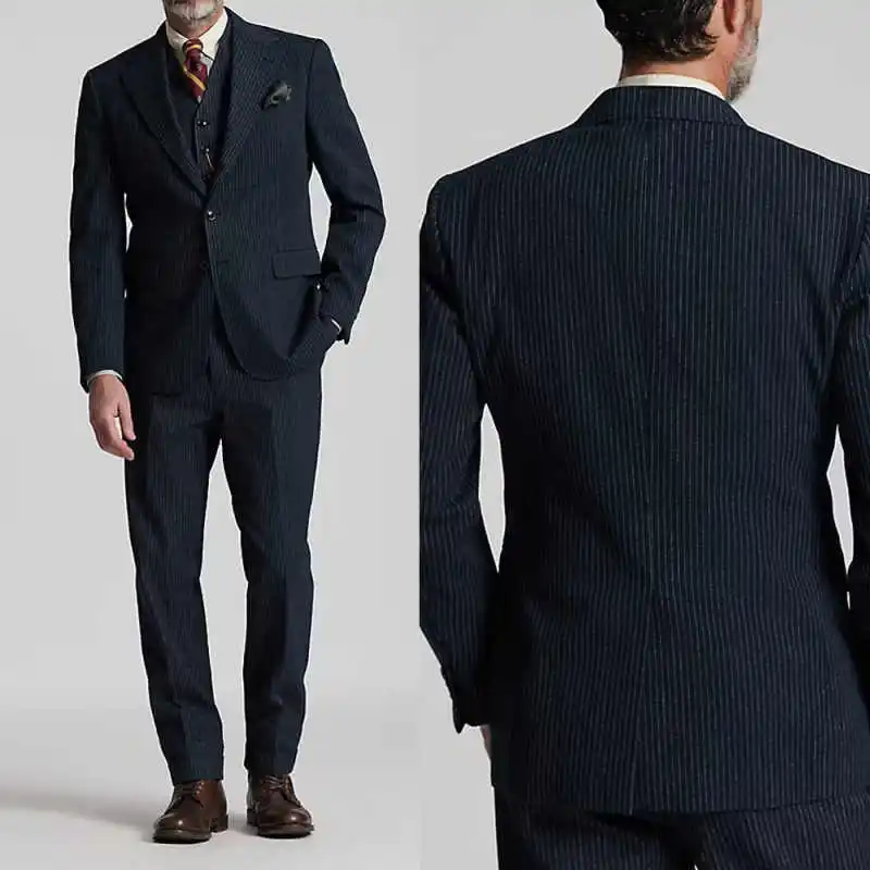 Classic Stripe Suits For Men 3 Pieces Single Breasted Notched Lapel Pant Sets Loose Fit Groom Wedding Tuxedos Customized
Classic Stripe Suits For Men 3 Pieces Single Breasted Notched Lapel Pant Sets Loose Fit Groom Wedding Tuxedos Customized