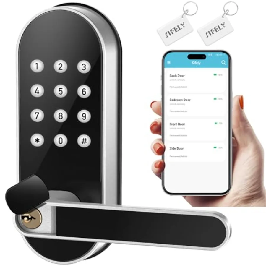 Keyless Entry Keypad Smart Door Lock with Handle and Knob Digital Deadbolt for Front Bedroom Office and Interior Doors App Cont
Keyless Entry Keypad Smart Door Lock with Handle and Knob Digital Deadbolt for Front Bedroom Office and Interior Doors App Cont