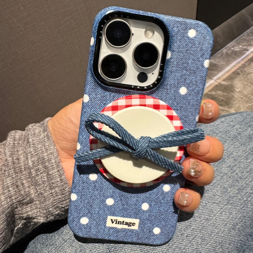 Korean Style Wavelet Point Denim Bow With Holder Magnetic Wireless Charging Phone Cover Case for iPhone 16 15 14 13 12 Pro Max
Korean Style Wavelet Point Denim Bow With Holder Magnetic Wireless Charging Phone Cover Case for iPhone 16 15 14 13 12 Pro Max