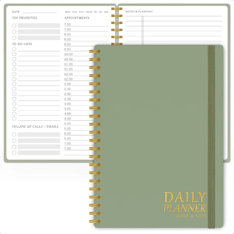 Ежедневник без даты, упрощенный список дел, блокнот с часовыми расписаниями, спиральный органайзер для встреч, 5,5 x 8,5, легкое управление 
Ежедневник без даты, упрощенный список дел, блокнот с часовыми расписаниями, спиральный органайзер для встреч, 5,5 x 8,5, легкое управление