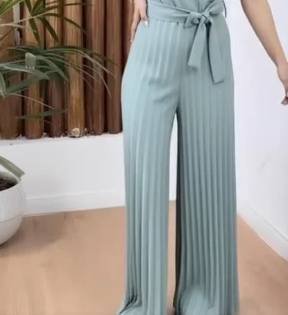 Lapel Collar Sleeveless Waist Tied Detail Jumpsuit Women's Double Breasted Belted Pleated Wide Leg Formal Outfit
Lapel Collar Sleeveless Waist Tied Detail Jumpsuit Women's Double Breasted Belted Pleated Wide Leg Formal Outfit