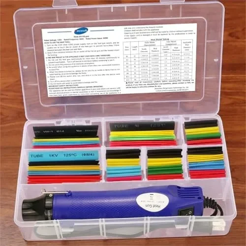 Heat Gun for Shrink Tubing 300W with 328pcs 2:1 Heat Shrink Tubes Kit in Case
Heat Gun for Shrink Tubing 300W with 328pcs 2:1 Heat Shrink Tubes Kit in Case