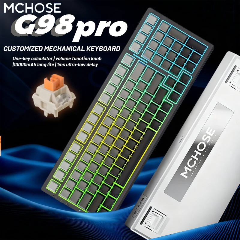 MCHOSE G98 Pro Wireless Mechanical Gaming Keyboard Tri-Mode Custom Hot Swappable Gasket Linear Switches PBT Keycaps RGB LED
MCHOSE G98 Pro Wireless Mechanical Gaming Keyboard Tri-Mode Custom Hot Swappable Gasket Linear Switches PBT Keycaps RGB LED