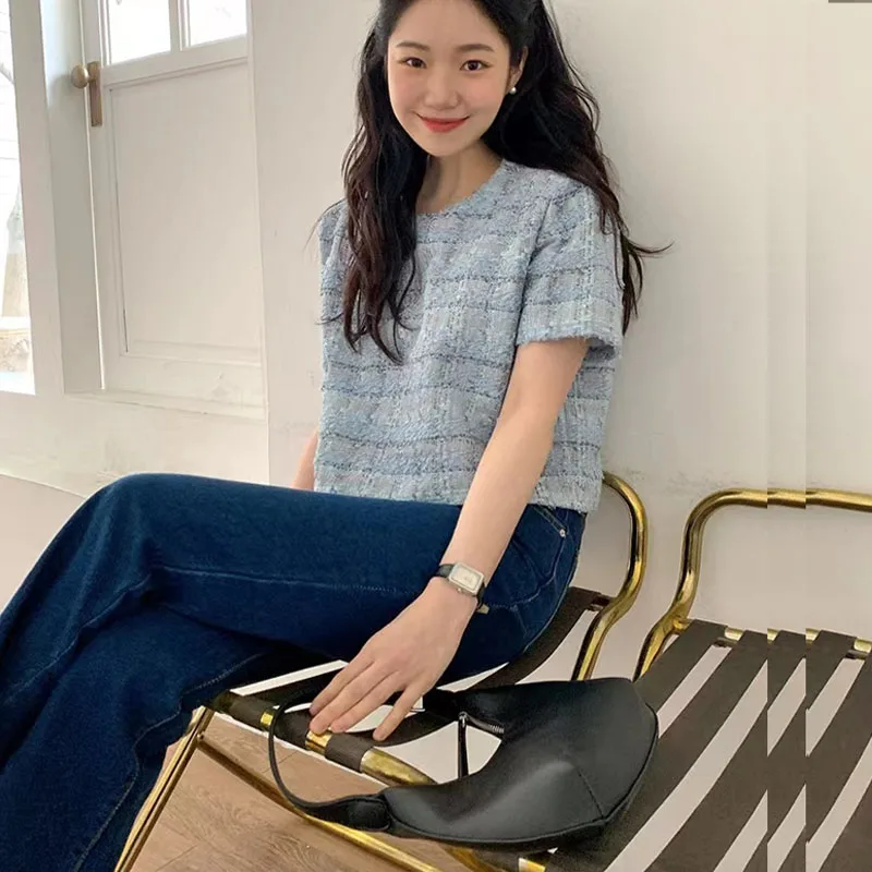 Summer Vintage Short Sleeve Bubble Sleeve Plaid Loose Fit round Neck Coarse Woolen Top Women's Trendy Fashion Shirt
Summer Vintage Short Sleeve Bubble Sleeve Plaid Loose Fit round Neck Coarse Woolen Top Women's Trendy Fashion Shirt