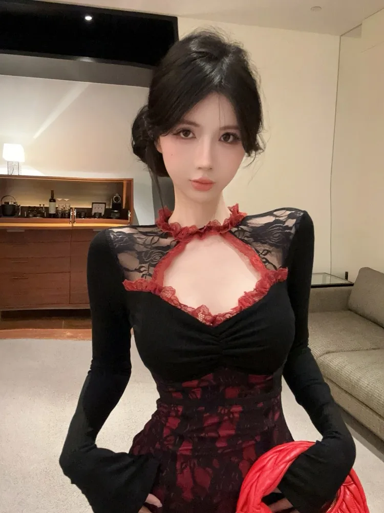 Sexy Lace Trim Hollow out Long Sleeve Dress Slim Fit High Waist Women's Fashionable Tight Bodycon Skirt Korean Style Office Wear
Sexy Lace Trim Hollow out Long Sleeve Dress Slim Fit High Waist Women's Fashionable Tight Bodycon Skirt Korean Style Office Wear