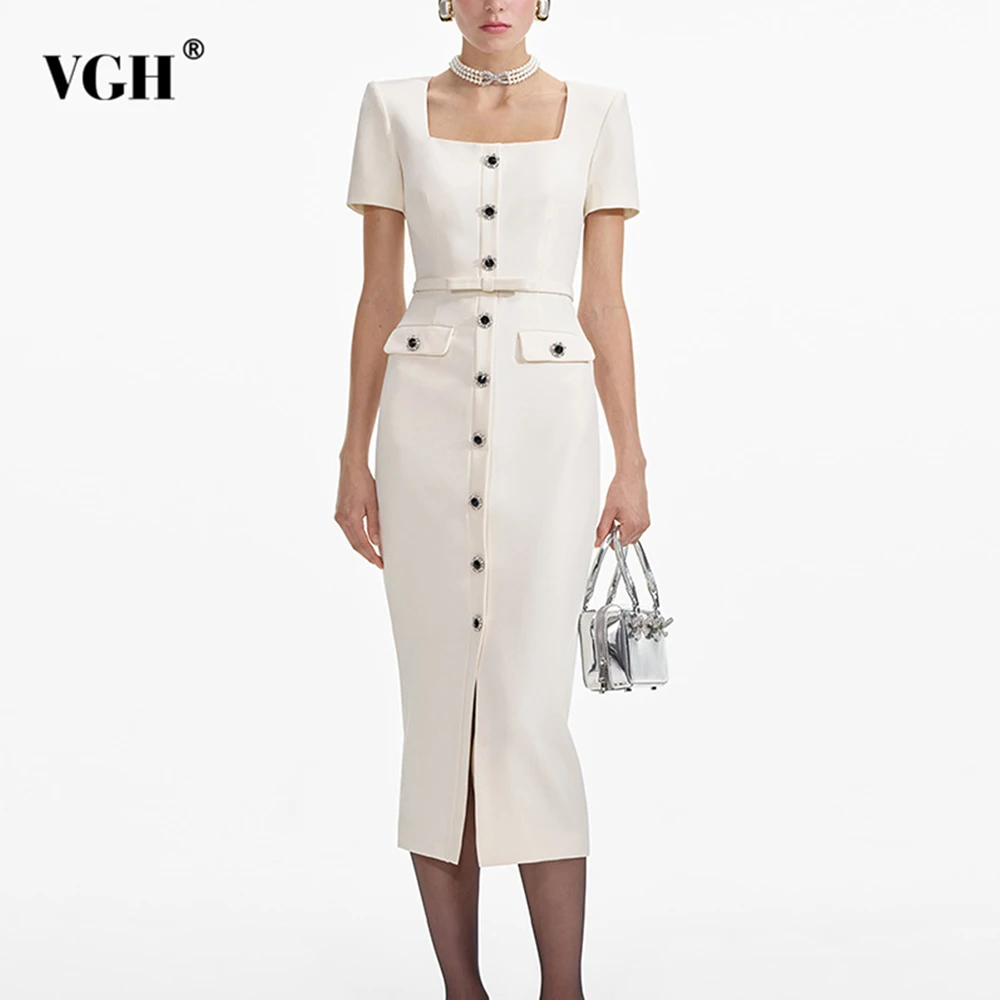 VGH Temperament Slimming Long Dresses For Women Square Collar Short Sleeve High Waist Elegant Evening Dress Female Fashion New
VGH Temperament Slimming Long Dresses For Women Square Collar Short Sleeve High Waist Elegant Evening Dress Female Fashion New