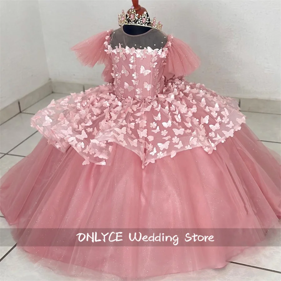 Lovely Pink Butterfly Appliques Flower Girls Dress Ruffle Wedding Party Kids Dresses for Girls Crystal Tulle Ball Gown
Lovely Pink Butterfly Appliques Flower Girls Dress Ruffle Wedding Party Kids Dresses for Girls Crystal Tulle Ball Gown