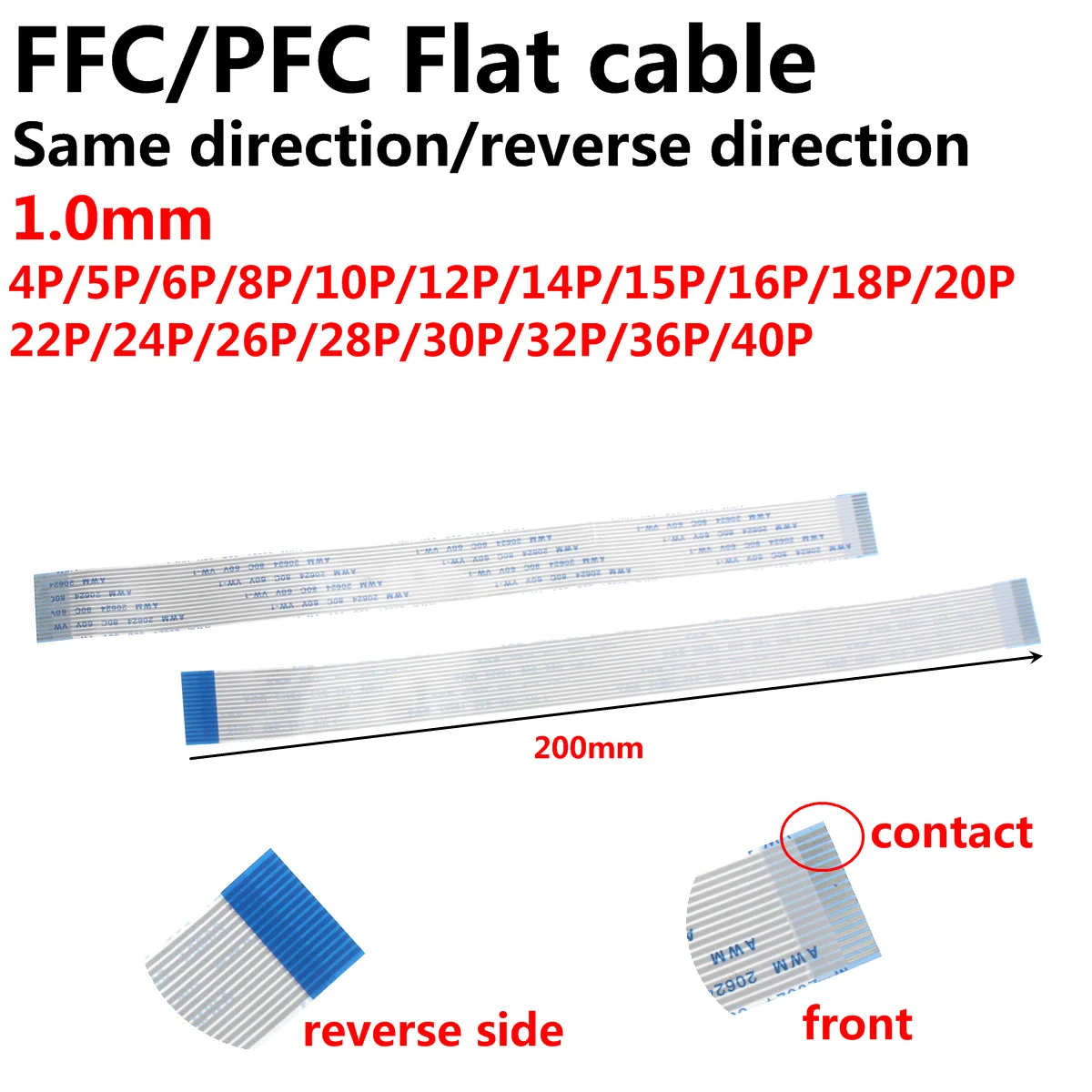 20pcs 1MM FPC FFC 20CM Ribbon Flexible Flat Cable Forward Direction 4/6/8/10/12/14/16/18/20/24/30/32/40P/54/60P Pitch Length
20pcs 1MM FPC FFC 20CM Ribbon Flexible Flat Cable Forward Direction 4/6/8/10/12/14/16/18/20/24/30/32/40P/54/60P Pitch Length
