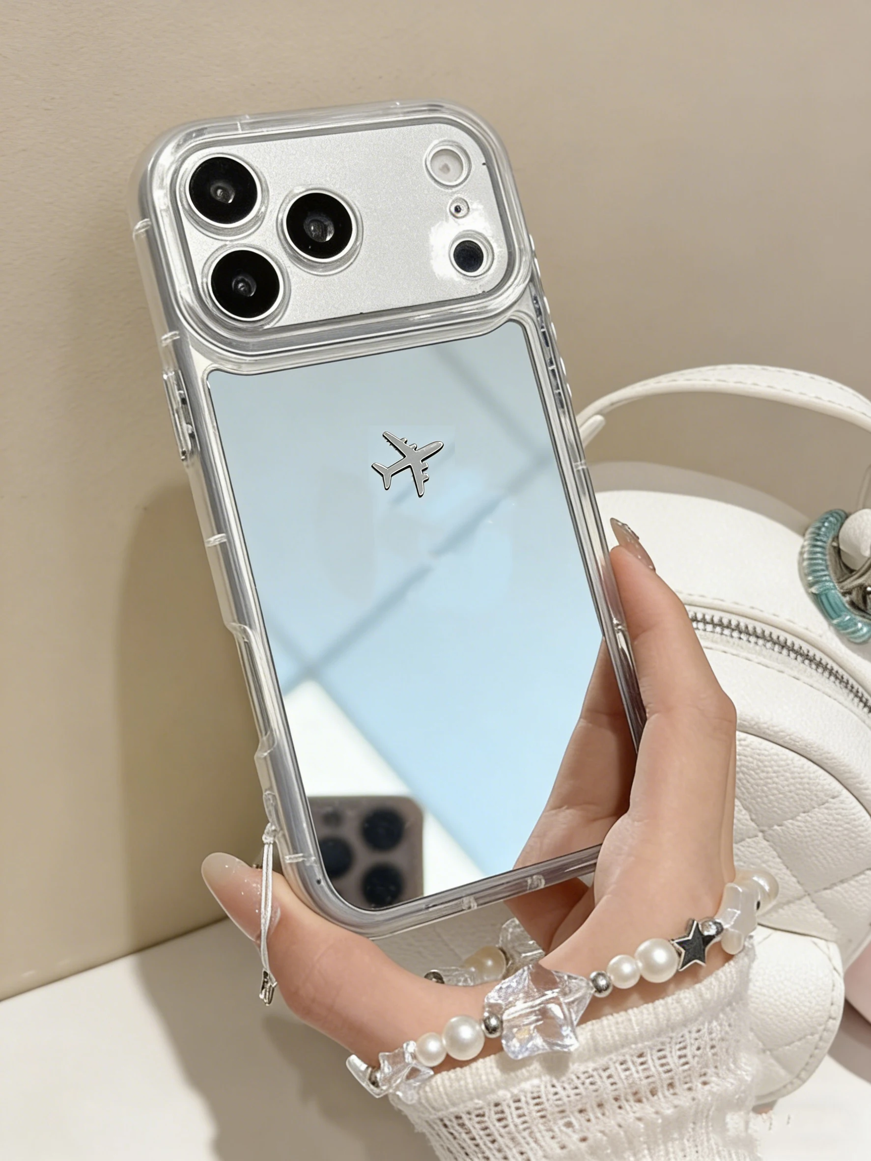 Mirror Phone Case with Pearl Beaded Wrist Strap for iPhone 17 16 15 14 13 Pro Max Clear Cover Airplane Pattern
Mirror Phone Case with Pearl Beaded Wrist Strap for iPhone 17 16 15 14 13 Pro Max Clear Cover Airplane Pattern