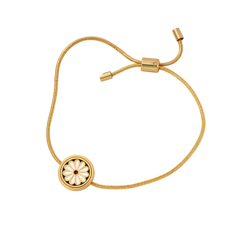 Light luxury enamel small daisy snake bone bracelet pull button design adjustable bracelet
Light luxury enamel small daisy snake bone bracelet pull button design adjustable bracelet