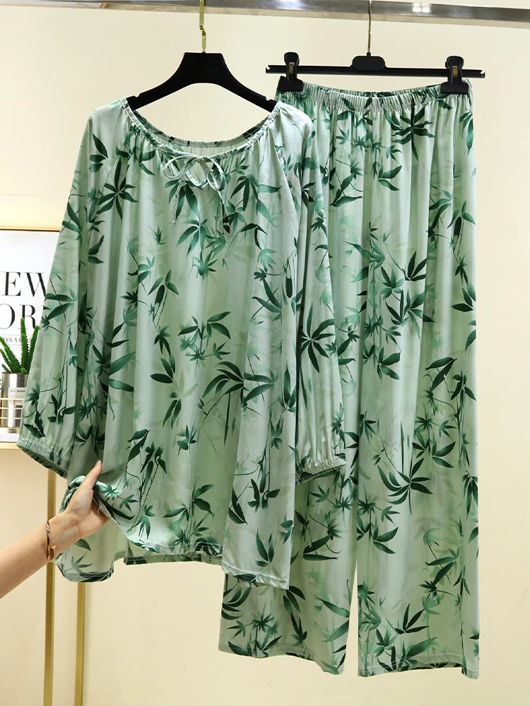 Summer Thin Long Sleeve round Neck Home Clothes Set Large Size Casual Artificial Nightgown Loose Fit Silk Home Leisure Suit
Summer Thin Long Sleeve round Neck Home Clothes Set Large Size Casual Artificial Nightgown Loose Fit Silk Home Leisure Suit