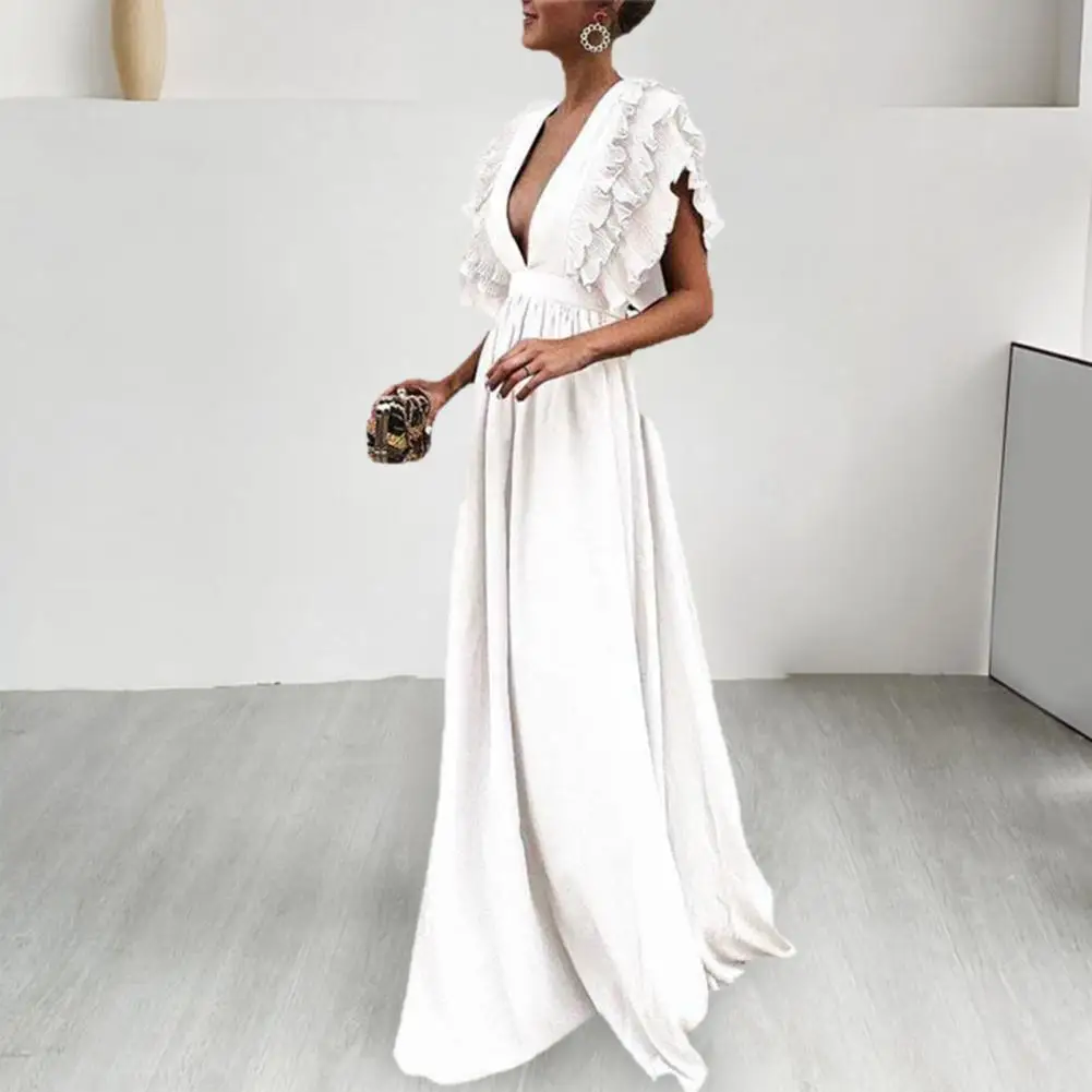 Women Prom Dress Flying Sleeve Ruffles Low-cut Deep V Neck Pleated Dress Up Floor Length High Waist Evening Dress
Women Prom Dress Flying Sleeve Ruffles Low-cut Deep V Neck Pleated Dress Up Floor Length High Waist Evening Dress
