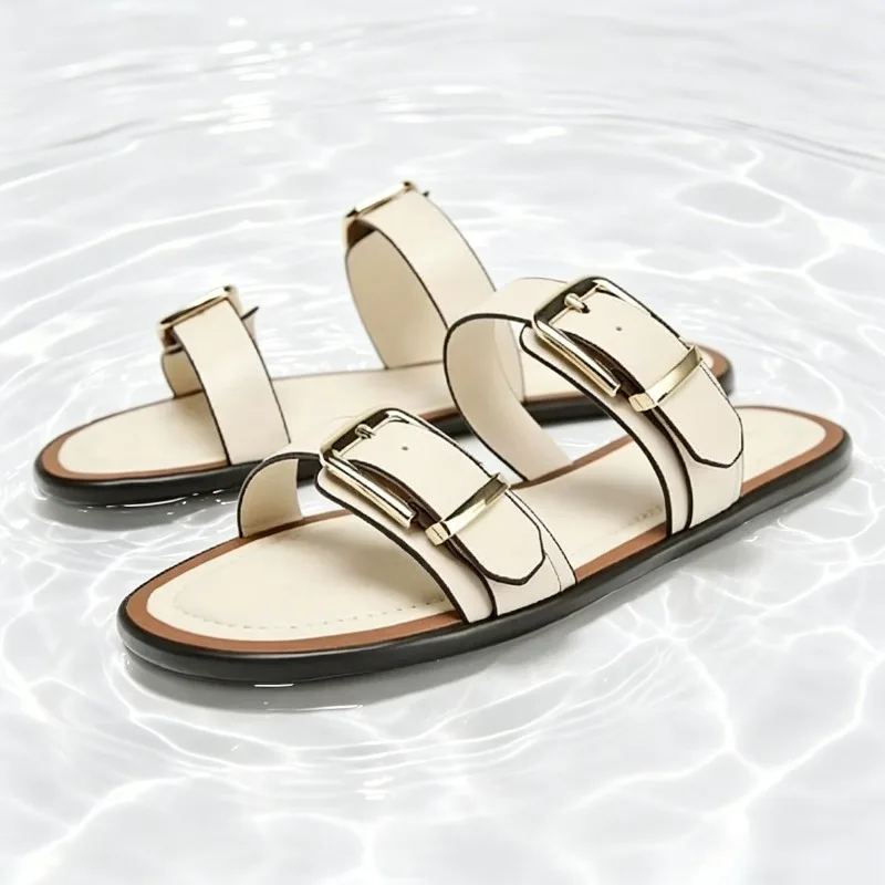 Elegant Beige Metal Buckle Flat Sandals Women Fashion Double Wide Strap Brand Designer Shoes Comfort Non Slip Casual Beach Shoes
Elegant Beige Metal Buckle Flat Sandals Women Fashion Double Wide Strap Brand Designer Shoes Comfort Non Slip Casual Beach Shoes