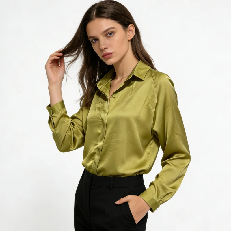 Elegant Olive Green Satin Blouse for Women Long Sleeve Button Down Casual Shirt Sping Summer Classic Office Lady Blouses
Elegant Olive Green Satin Blouse for Women Long Sleeve Button Down Casual Shirt Sping Summer Classic Office Lady Blouses
