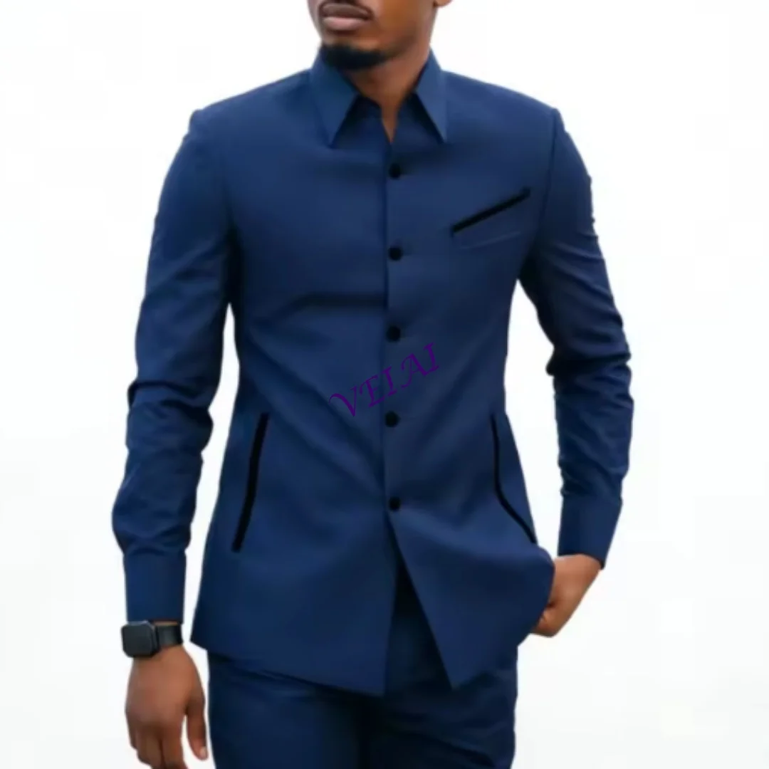CustomizedSafari Men Suits Luxury Dark Blue Contrast Piping Shirt Collar Suit Slim Fit Blazer Office Formal Event Groom Wedding
CustomizedSafari Men Suits Luxury Dark Blue Contrast Piping Shirt Collar Suit Slim Fit Blazer Office Formal Event Groom Wedding