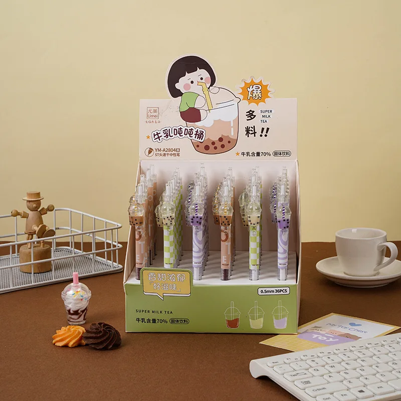 36 pcs/lot Creative Milk Tea Press Gel Pen Cute 0.5mm Black Ink Pens Gift Stationery Office School Supplies Wholesale
36 pcs/lot Creative Milk Tea Press Gel Pen Cute 0.5mm Black Ink Pens Gift Stationery Office School Supplies Wholesale
