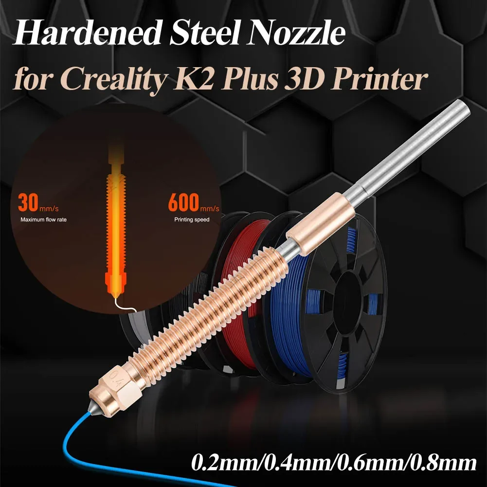 Hardened Steel Nozzle 0.2/0.4/0.6/0.8mm All-Metal Integrated Nozzle High Speed Printing Nozzle for Creality K2 Plus 3D Printer
Hardened Steel Nozzle 0.2/0.4/0.6/0.8mm All-Metal Integrated Nozzle High Speed Printing Nozzle for Creality K2 Plus 3D Printer