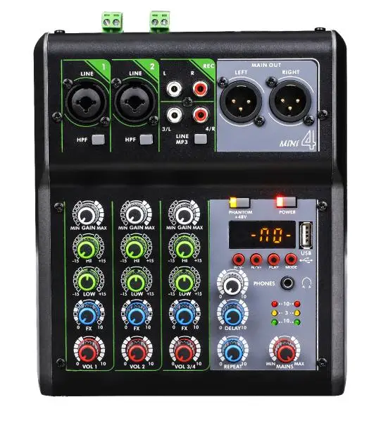 Professional Mini4 For Bluetooth Mixer With Own Power Amplifier 4-Way Simulation Effect Metal Shell