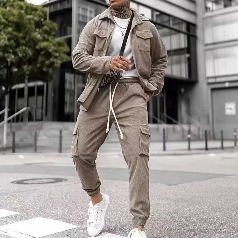 Men Corduroy Two Piece Sets Solid Long Sleeve Lapel Button Slim Coats & Pants Fashion Cargo Casual Trend Streetwear Mens Suits
Men Corduroy Two Piece Sets Solid Long Sleeve Lapel Button Slim Coats & Pants Fashion Cargo Casual Trend Streetwear Mens Suits